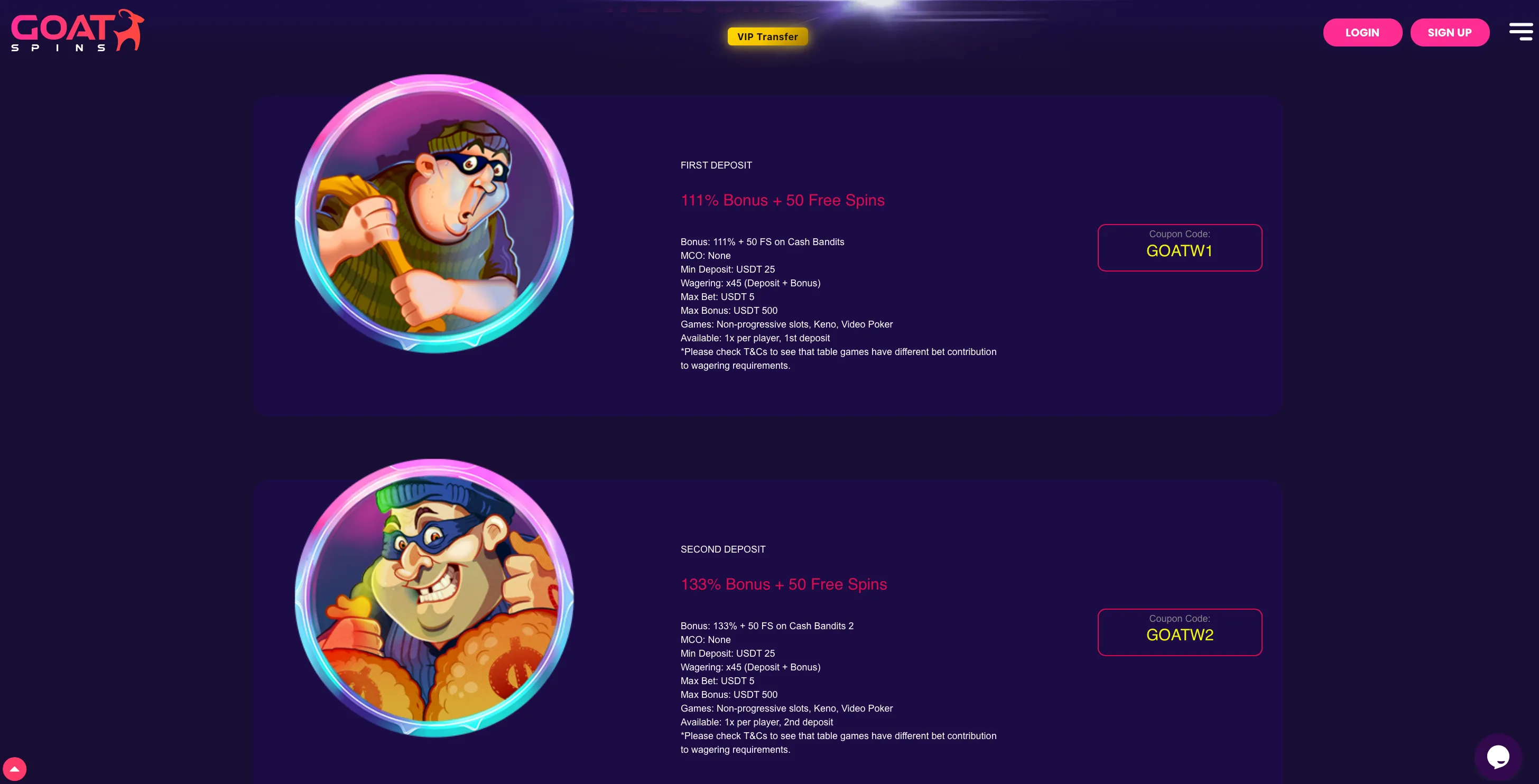 Goat Spins bonus codes and welcome coupon list