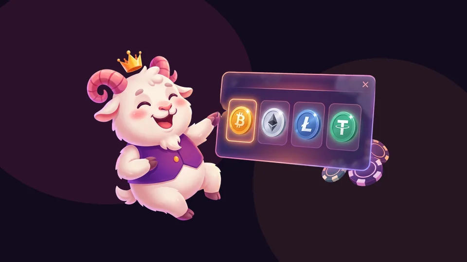 Goat Spins crypto cashier showing Bitcoin, Ethereum, Litecoin and USDT deposit options for Canadian players