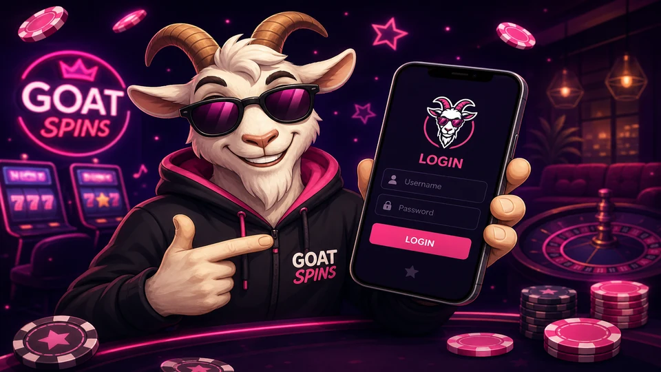 Goat Spins login screen on mobile with username and password fields